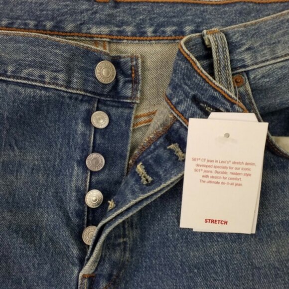 Levi's 501 CT Medium Wash Button Fly Tapered Leg Denim Jeans Mens 38x28.5 NWT - Picture 8 of 16